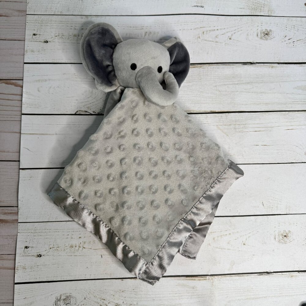 Soft Plush Gray Elephant Baby Security Blanket‎ With Satin Trim